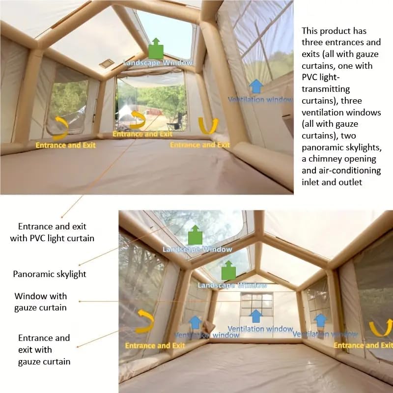 Quick setup large inflatable air tent with dual entrance design