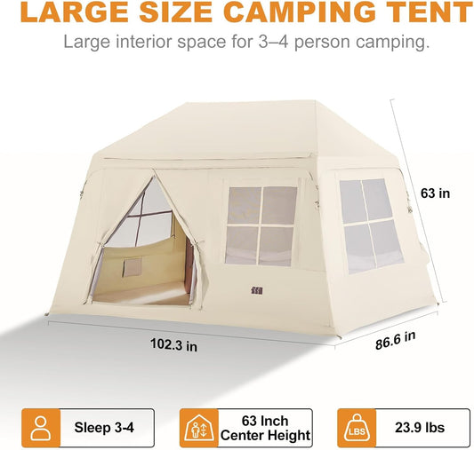 Inflatable Tent for 3–4 People Senleeto inflatable camping tent pitched on a lakeshore