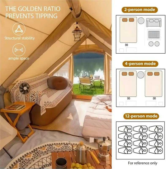 Inflatable Tent 8–10 Person Cabin pitched at a forest campsite