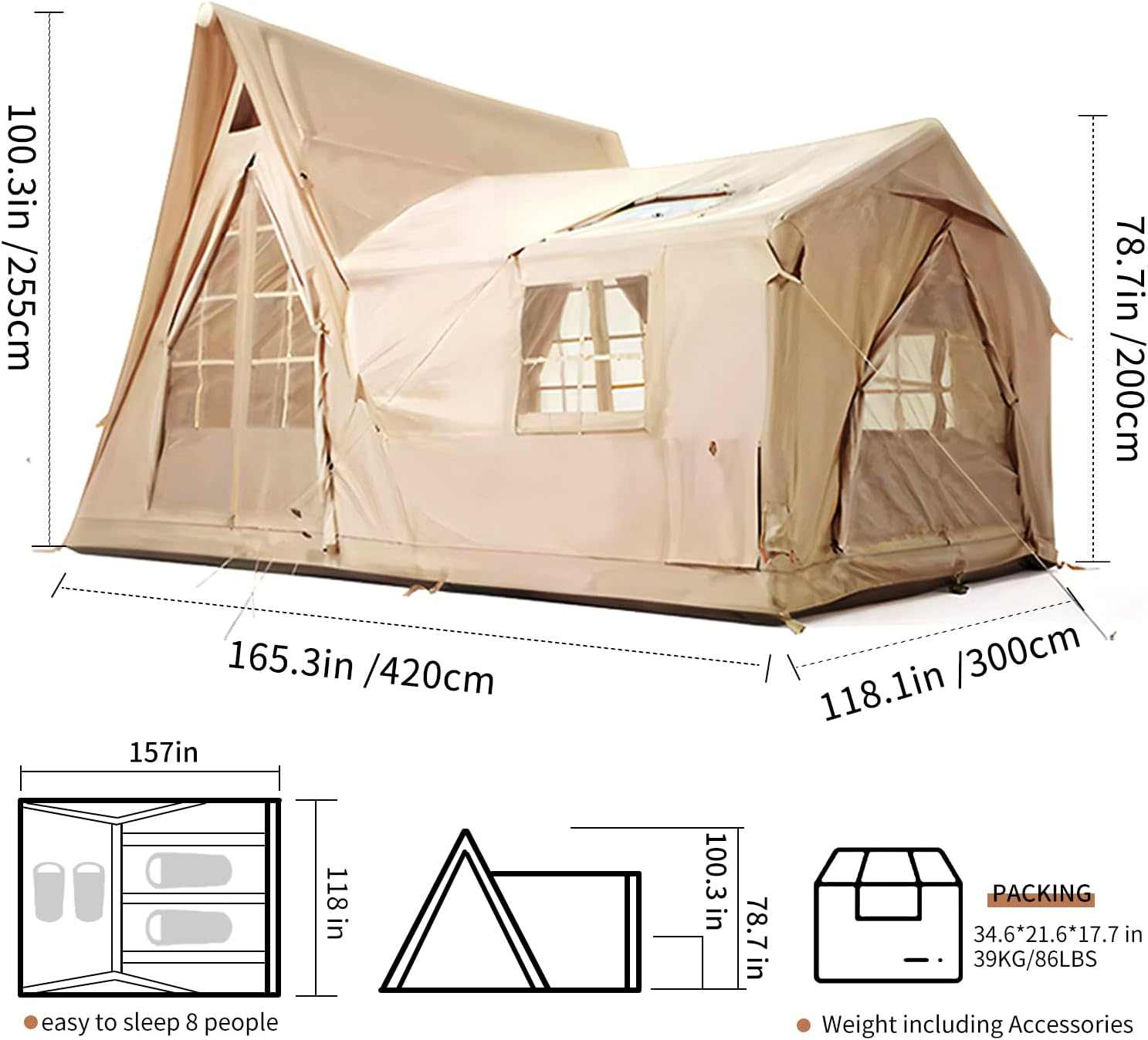 Large Blow Up Tent made from waterproof 420D Oxford fabric for rainy conditions