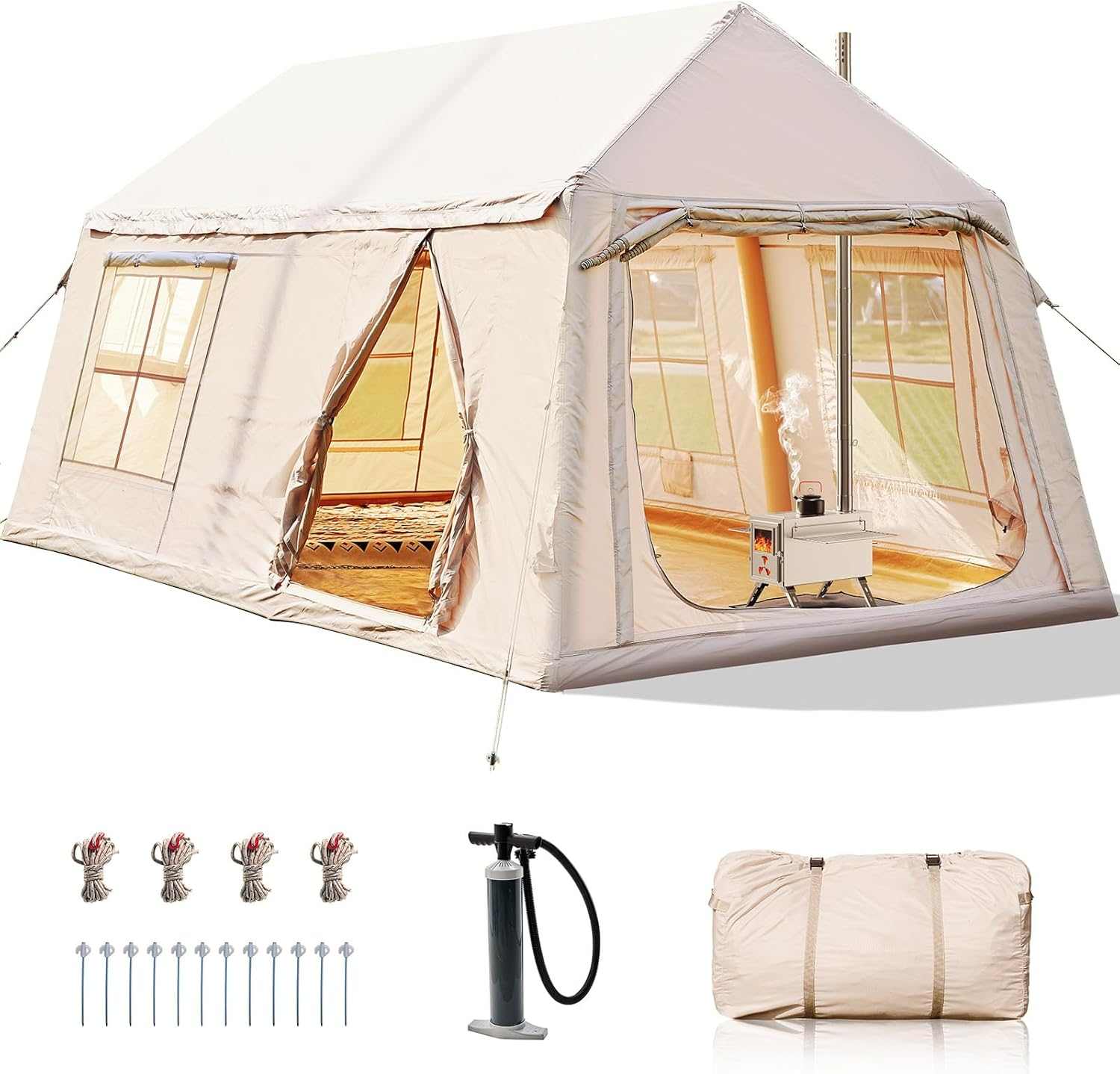 Family Inflatable Camping Tent featuring Waterproof 420D Oxford fabric for rainy weather