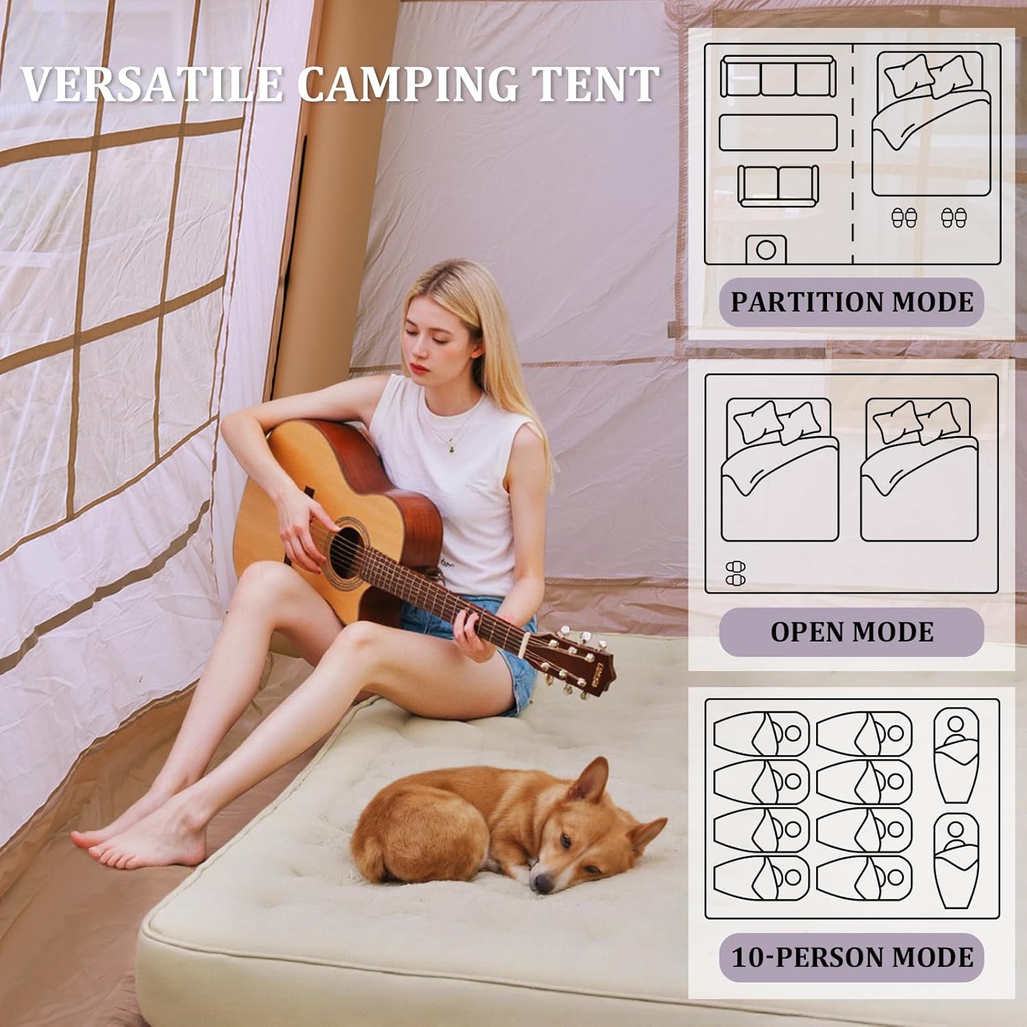 SENLEETO inflatable tent with divided room layout and privacy curtain