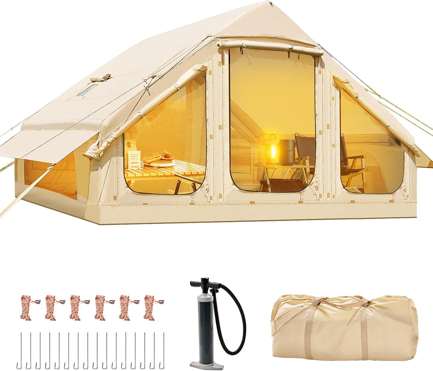 Family Inflatable Camping Tent with quick setup hand pump inflation in under 5 minutes