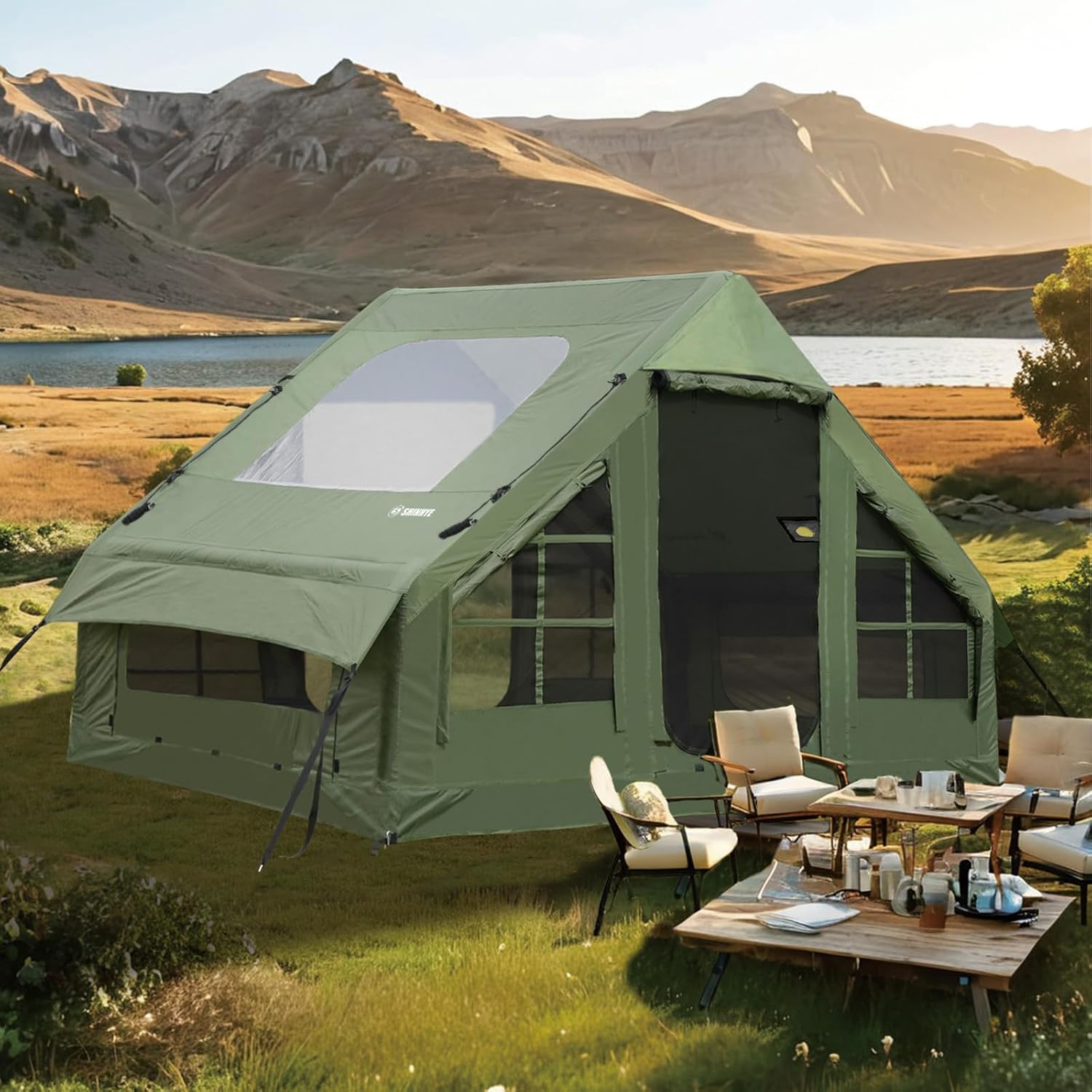 Inflatable Glamping Tent with quick‑inflate air frame set up in a forest setting