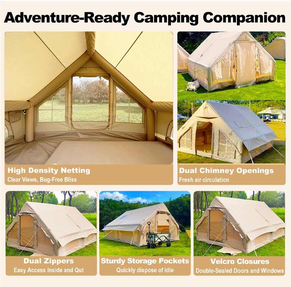 Inflatable Tent setup in minutes on a sandy beach shoreline