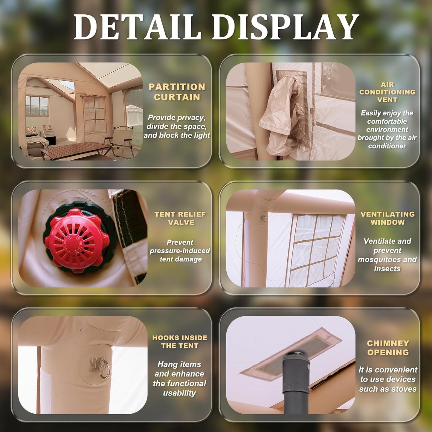 Large inflatable air tent with mesh windows and breathable ventilation