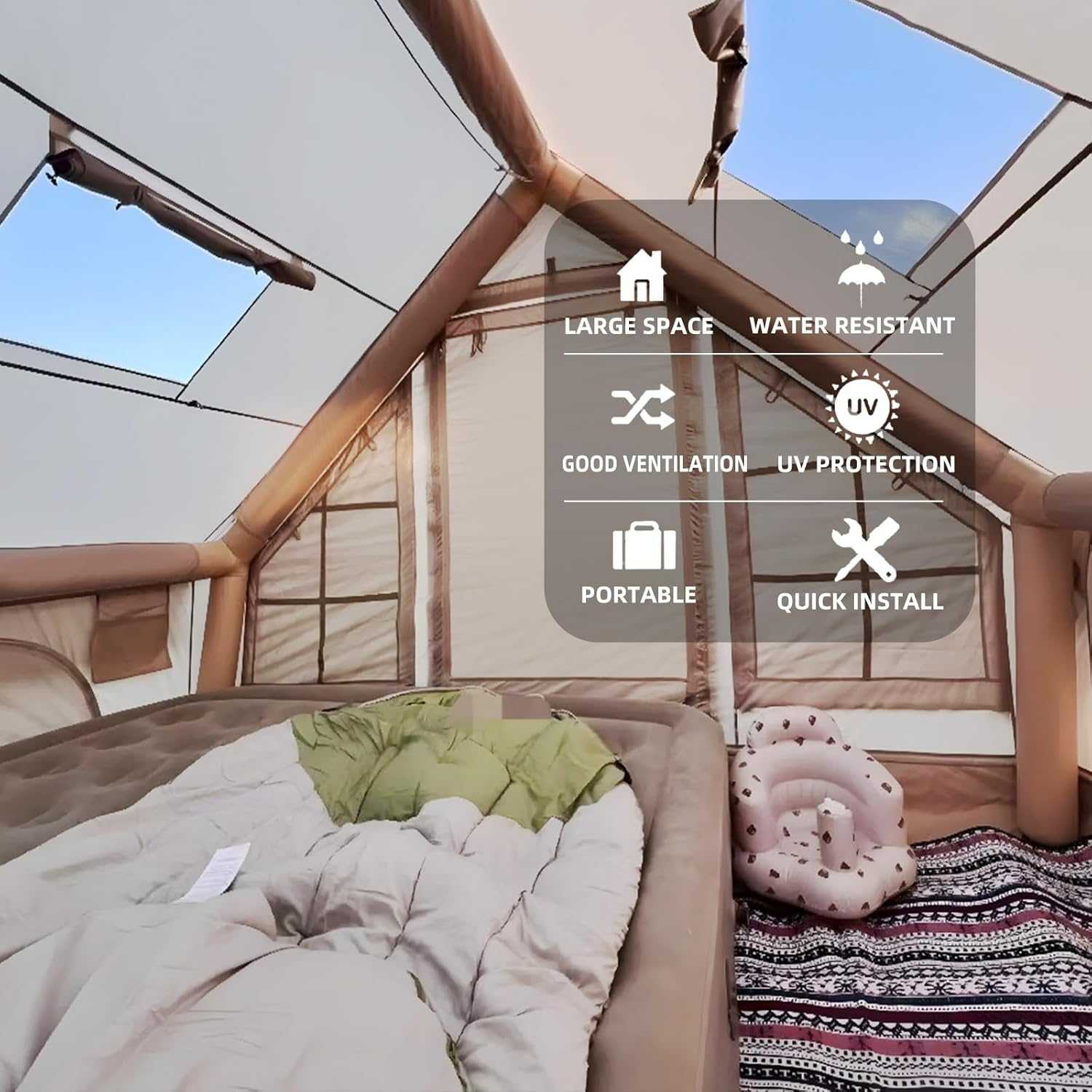 Inflatable Camping Tent for camping in all four seasons pitched on rocky terrain