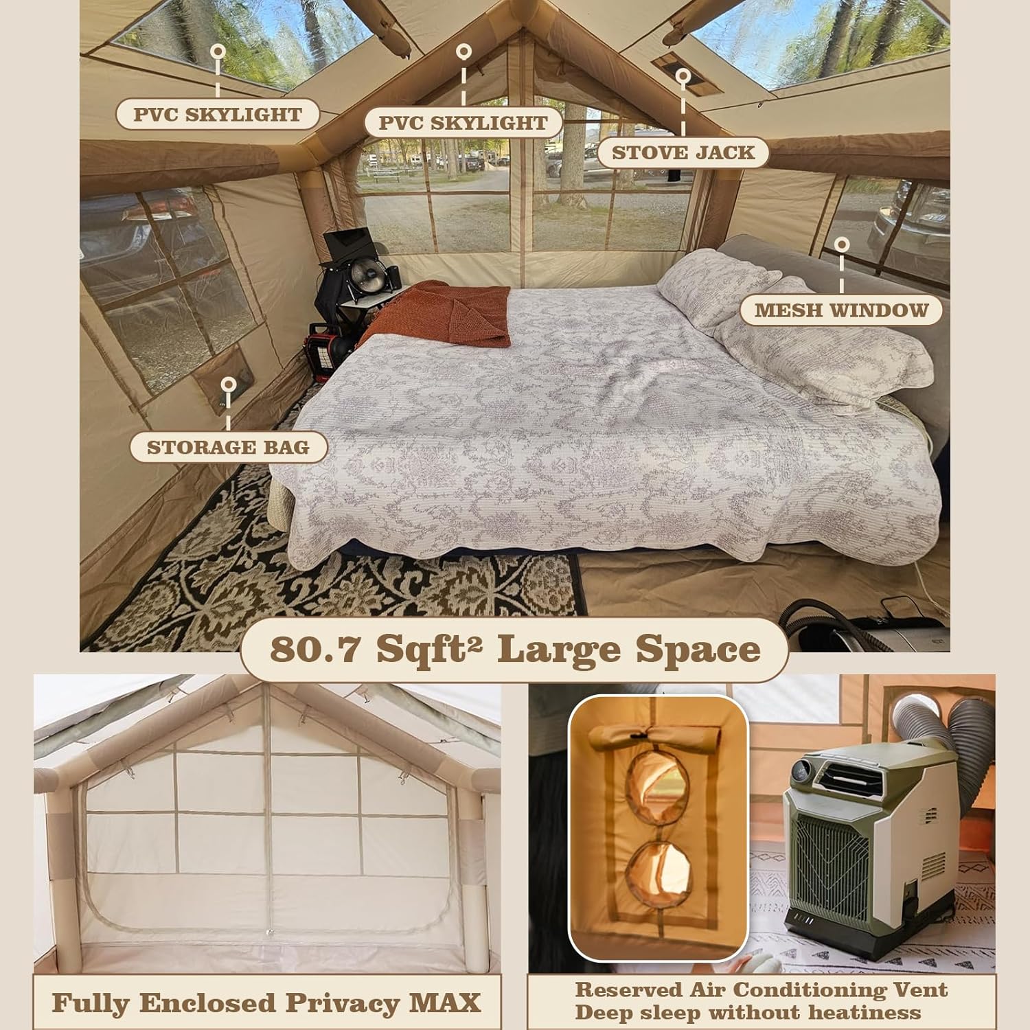 Inflatable Camping Tent SENLEETO camping tent showcased at a green meadow glamp site