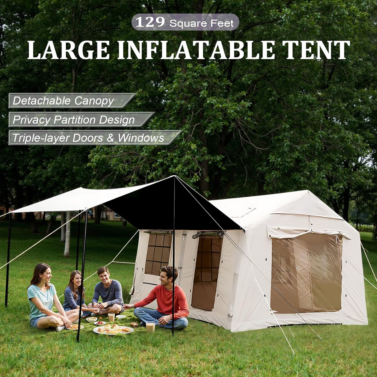 Large Inflatable Air Tent for 10–12 people with detachable curtain divider inside