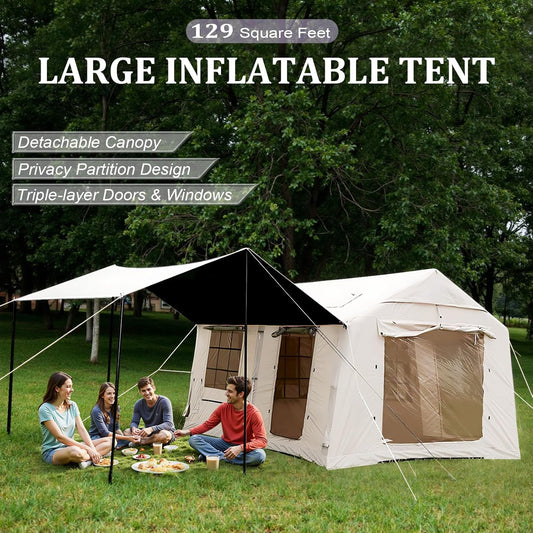 Large Inflatable Air Tent for 10–12 people with detachable curtain divider inside