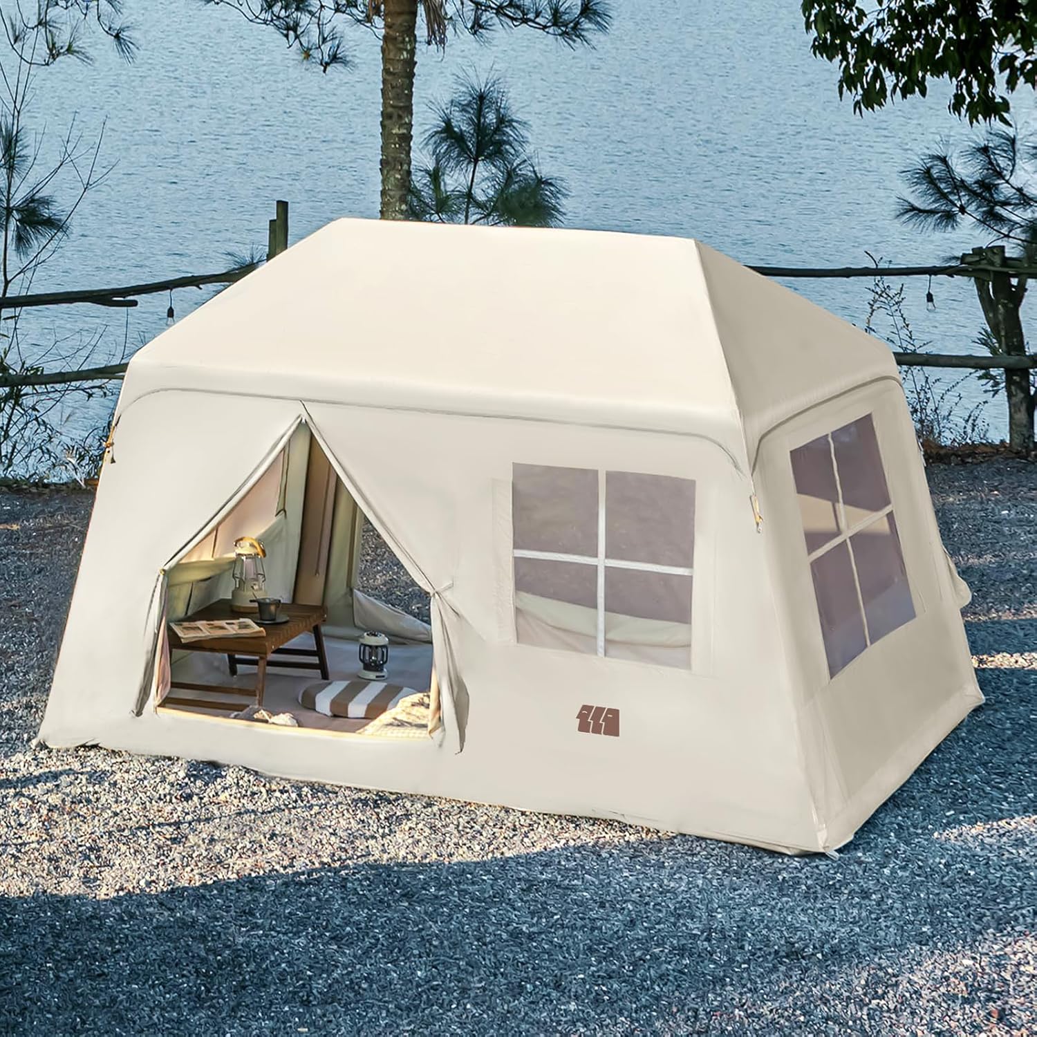 Inflatable Tent for 3–4 People with Quick Setup and Dual Skylights at a forest campsite