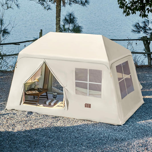 Inflatable Tent for 3–4 People with Quick Setup and Dual Skylights at a forest campsite