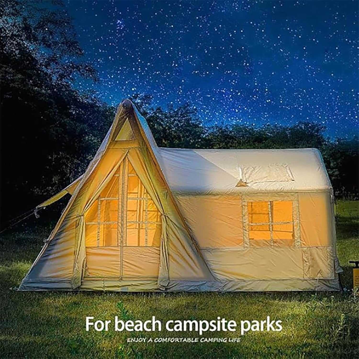Large Blow Up Tent interior view highlighting mesh windows and roof vent