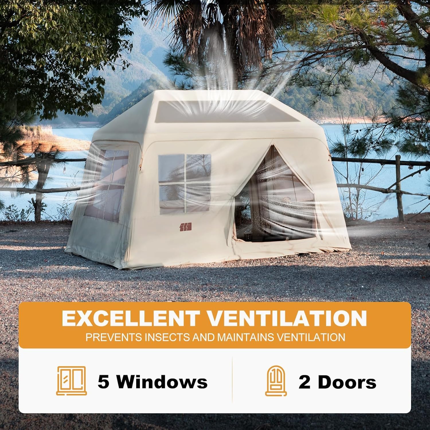 Inflatable Tent for 3–4 People featuring high‑quality waterproof materials in a rainy setting