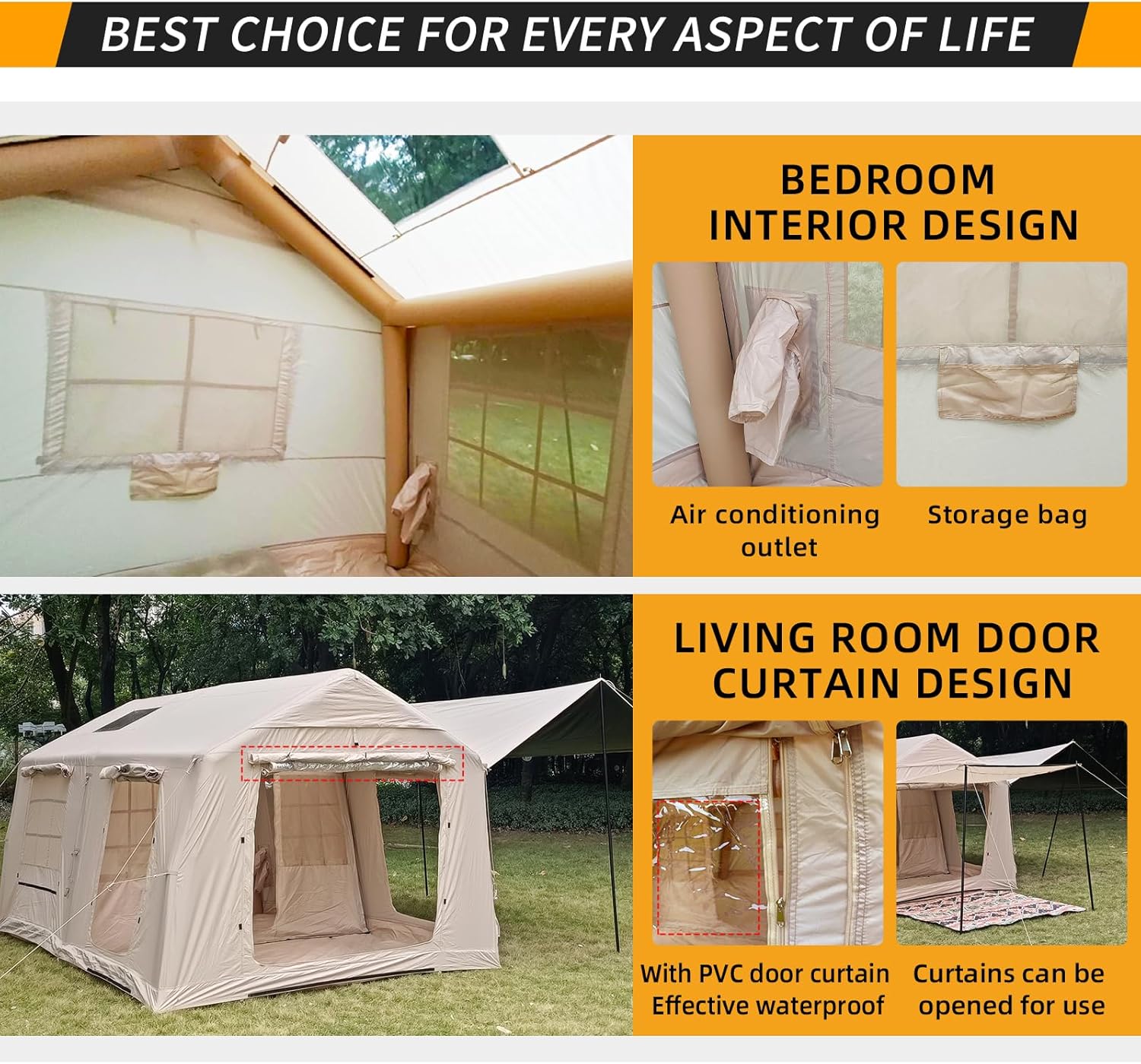 Large inflatable camping tent made from durable 420D Oxford fabric