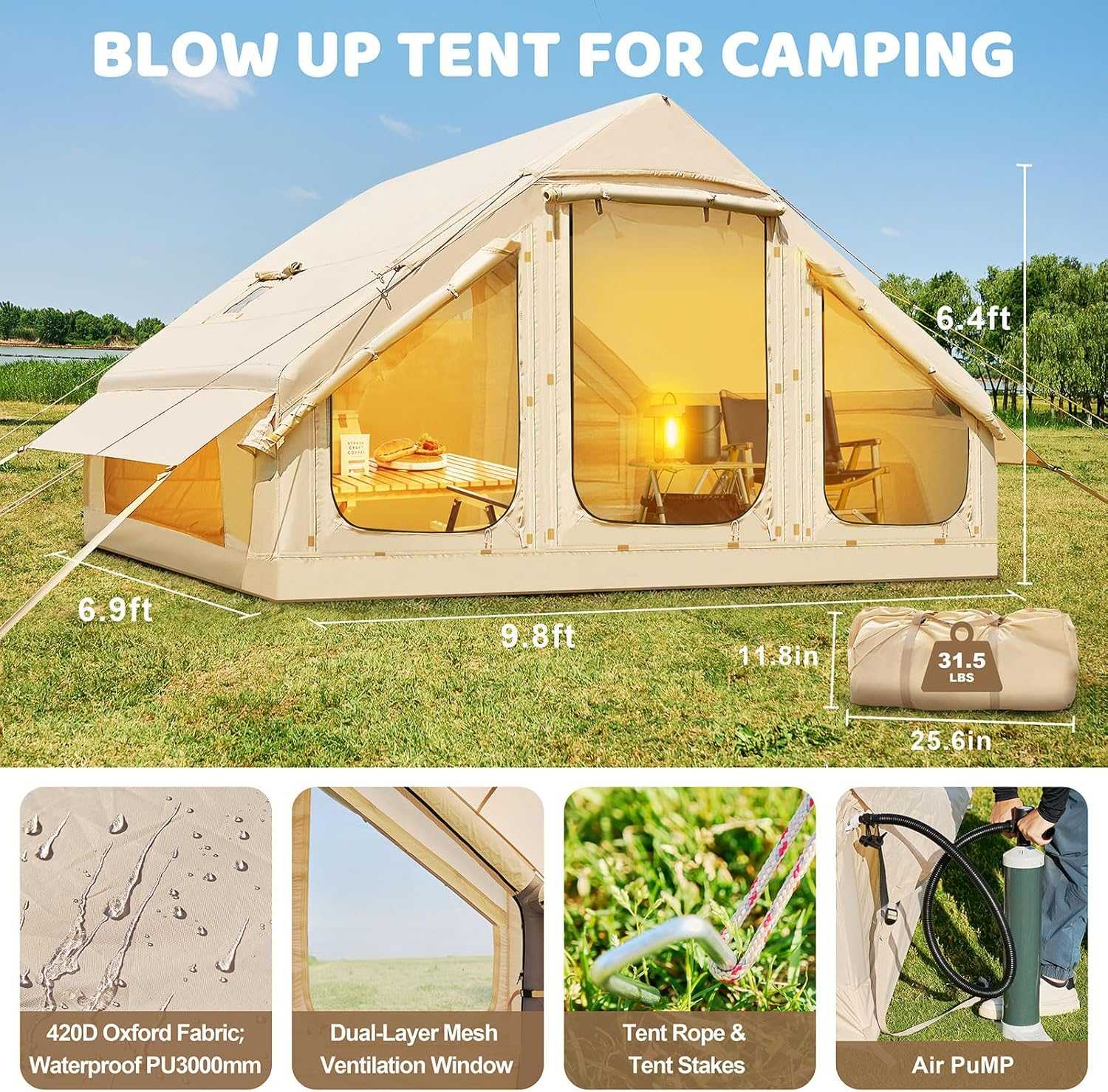 Family Inflatable Camping Tent showcasing spacious interior and high‑ceiling airflow