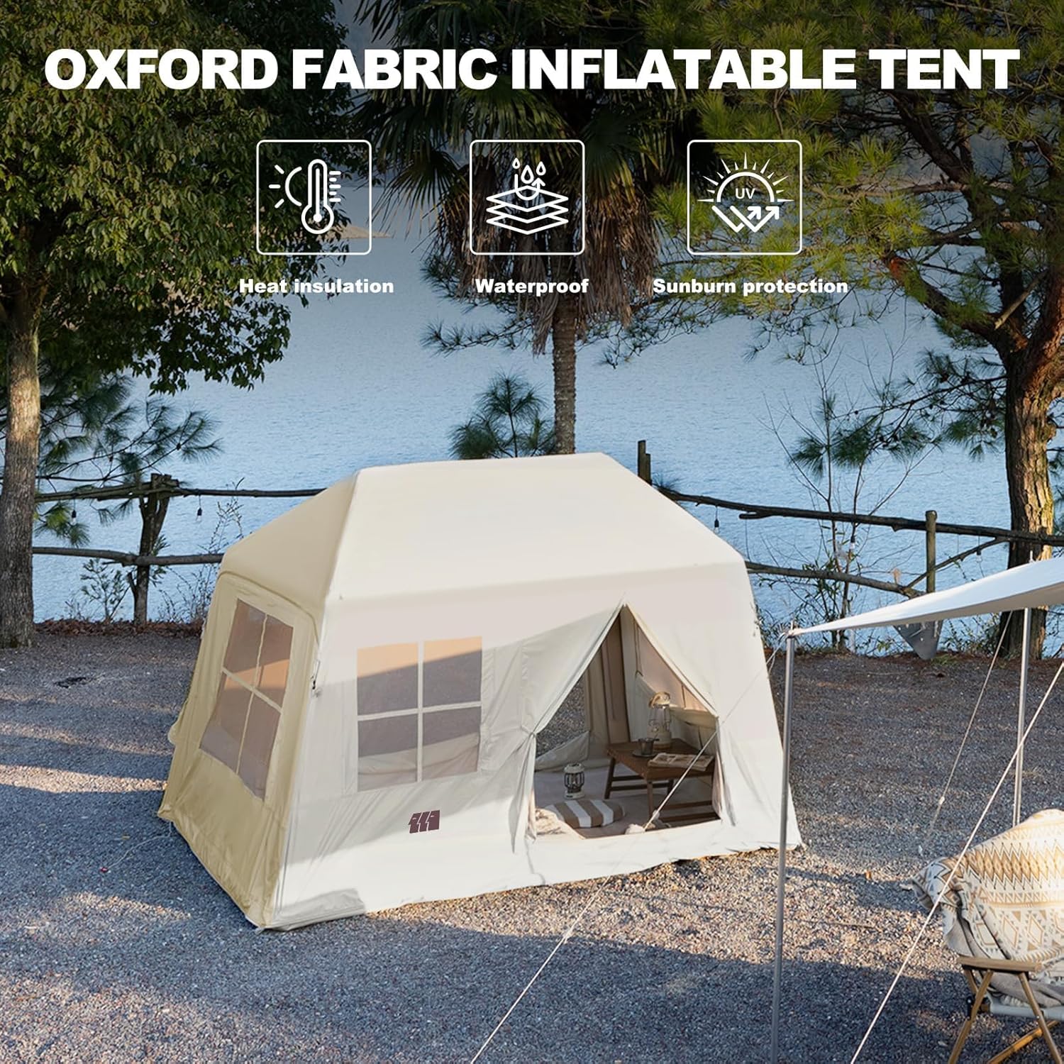 Inflatable Tent for 3–4 People as an outdoor adventure tent on a mountain overlook