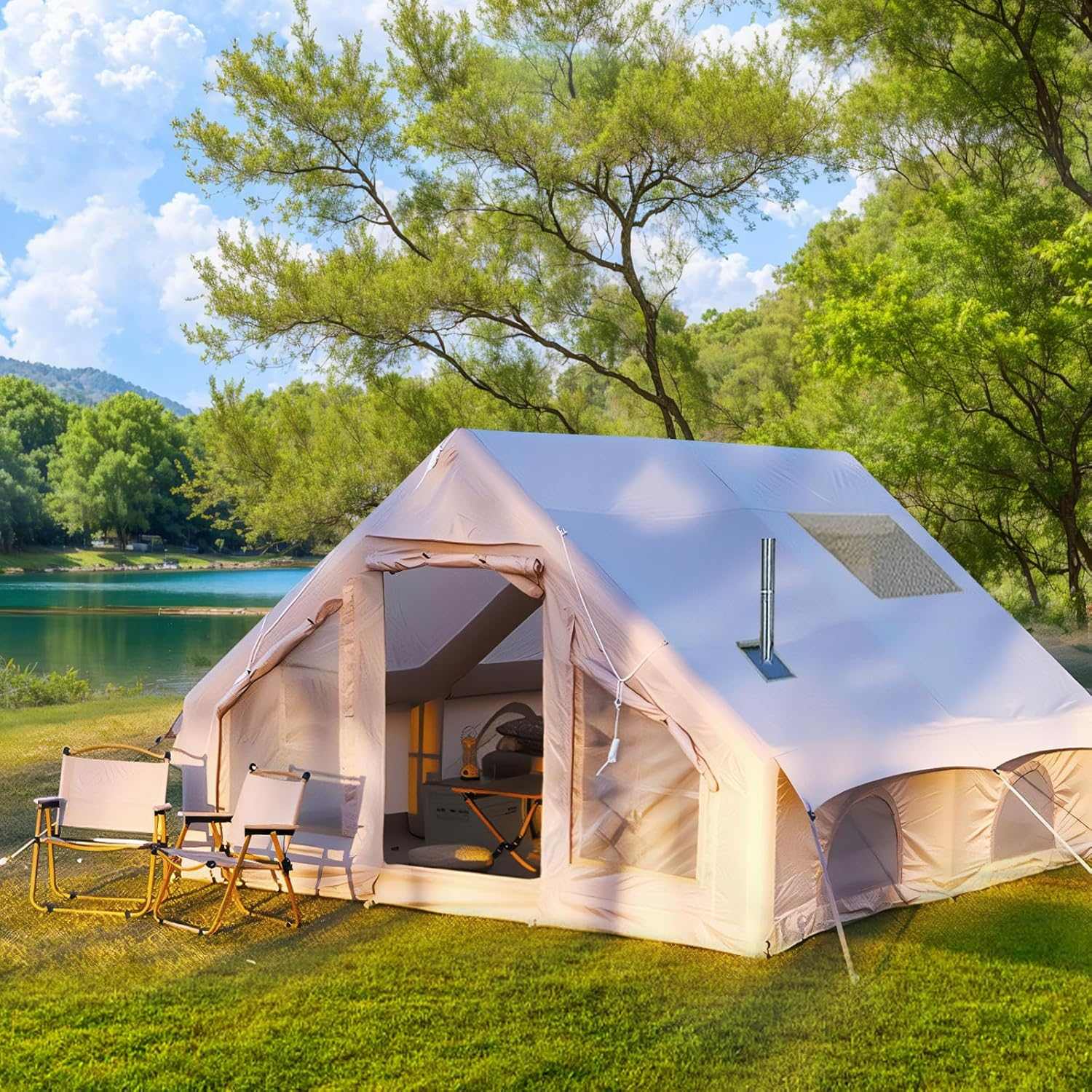 Inflatable Gamping Tent for 4-8 Person, Quick SetupGlamping Tent with 2 Doors| SENLEETO