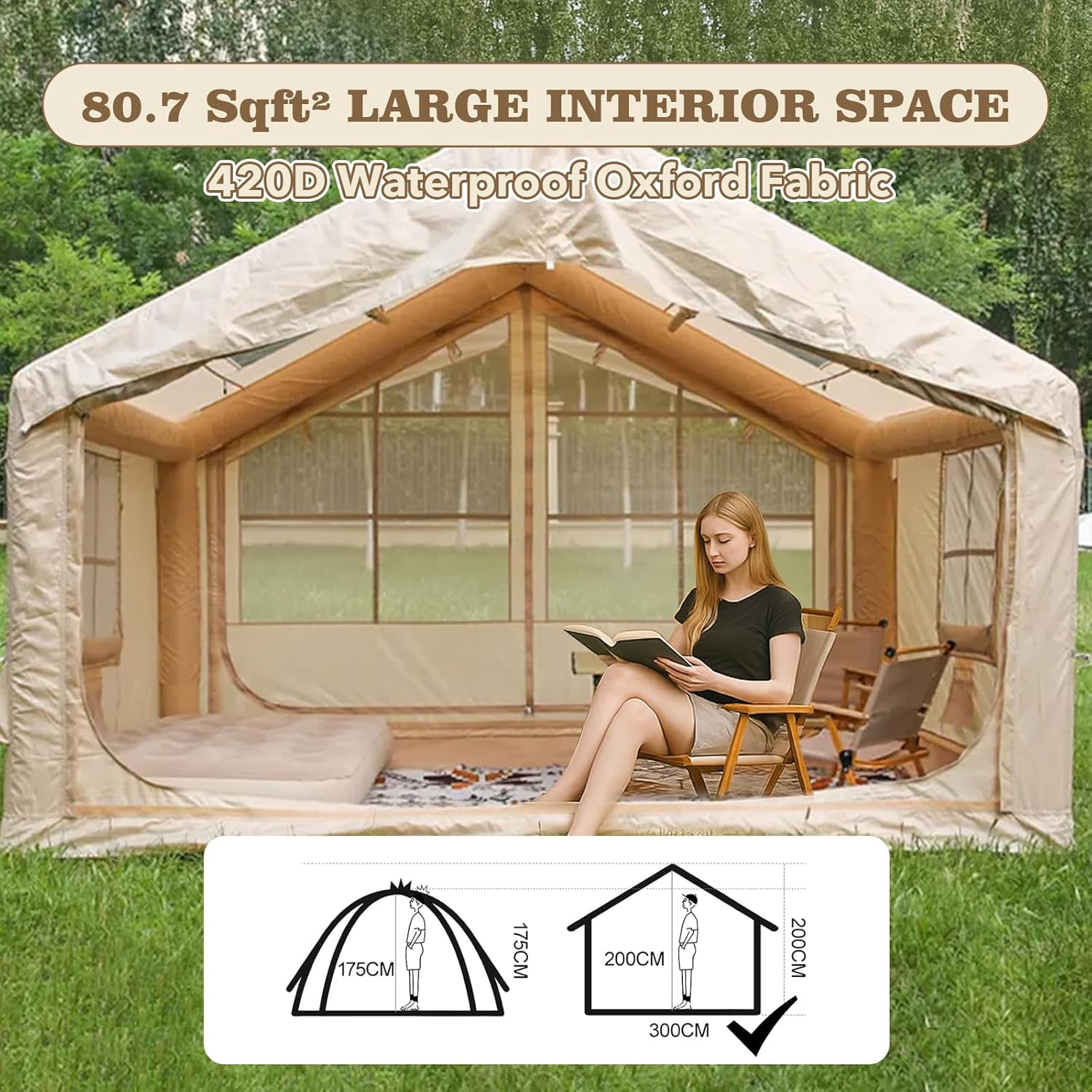 Inflatable Camping Tent with Fast Setup in a backyard glamping evening scene