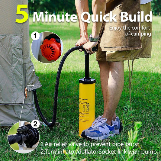 Large Blow Up Tent with stove jack installation ready for cold-weather camping